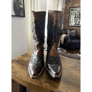 Ariat Two-Tone Brown Leather Western Ankle Boots